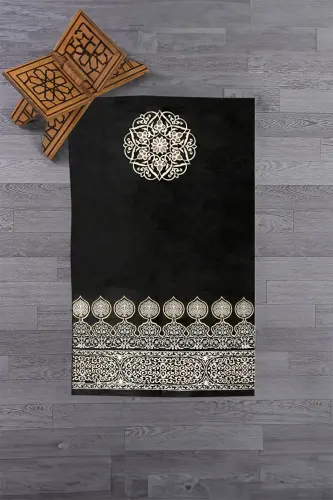 Digital Printed Washable Patterned Gift Prayer Rug Sajjadah 70x130, SECCADE-44-BLACK, - 5