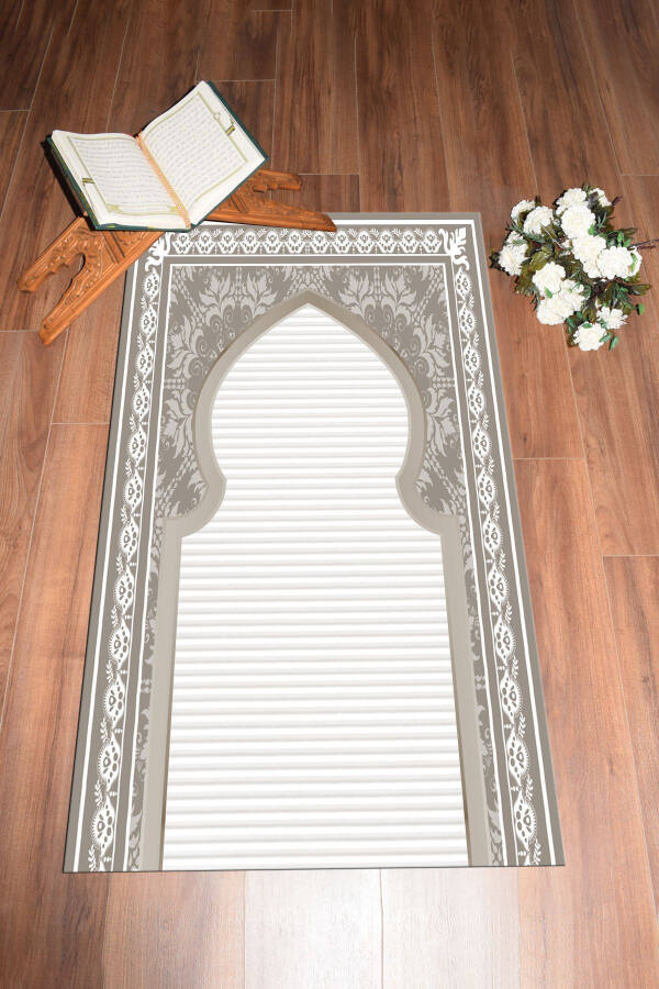 Digital Printed Washable Patterned Prayer Rug Gift 70x130, SECCADE-27-GRAY - 3