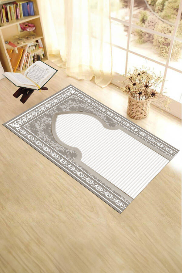 Digital Printed Washable Patterned Prayer Rug Gift 70x130, SECCADE-27-GRAY - 5