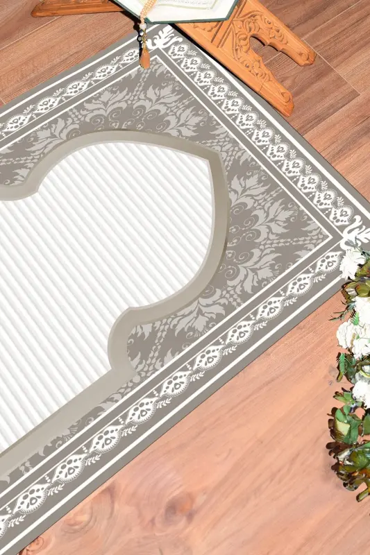 Digital Printed Washable Patterned Prayer Rug Gift 70x130, SECCADE-27-GRAY - 7