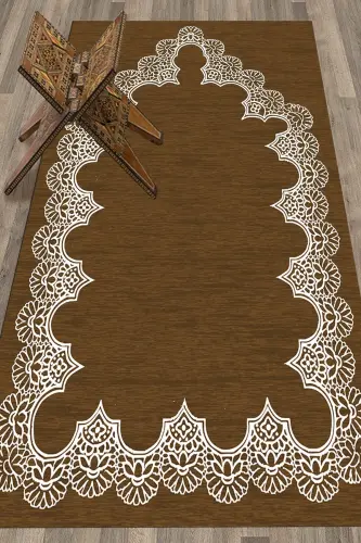 Digital Printed Washable Plain Elegant Pattern Prayer Rug Prayer Mat 70x130 Cm, Seccade-14-kahve,-BROWN - 4