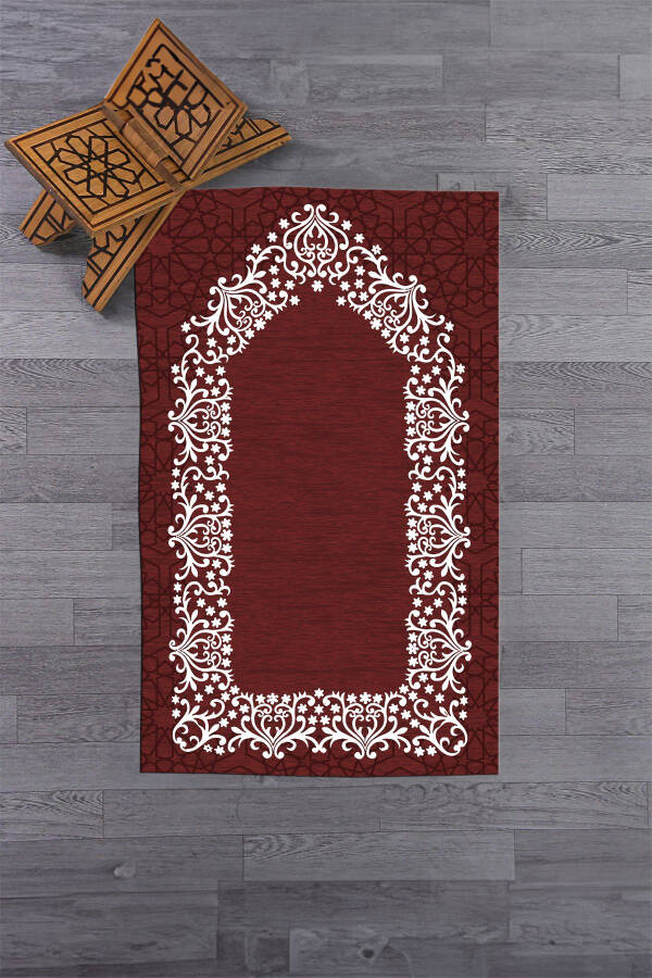 Digital Printed Washable Plain Elegant Prayer Mat 70x130 cm. , SECCADE-12-BORDO - 1