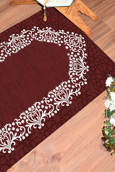 Digital Printed Washable Plain Elegant Prayer Mat 70x130 cm. , SECCADE-12-BORDO - 13