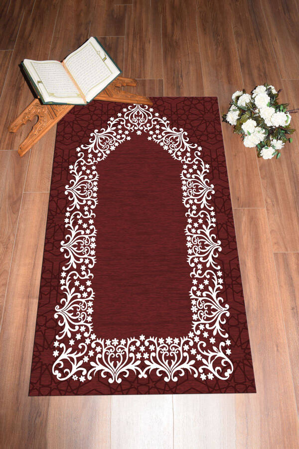 Digital Printed Washable Plain Elegant Prayer Mat 70x130 cm. , SECCADE-12-BORDO - 14