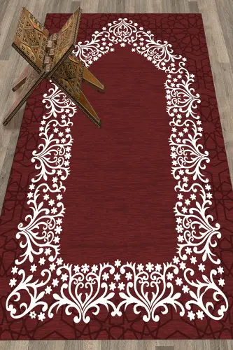 Digital Printed Washable Plain Elegant Prayer Mat 70x130 cm. , SECCADE-12-BORDO - 2