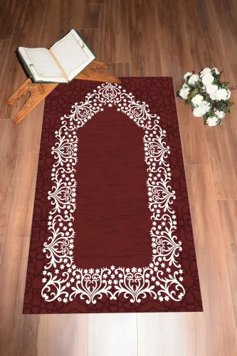 Digital Printed Washable Plain Elegant Prayer Mat 70x130 cm. , SECCADE-12-BORDO - 4