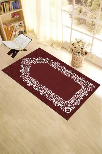 Digital Printed Washable Plain Elegant Prayer Mat 70x130 cm. , SECCADE-12-BORDO - 6
