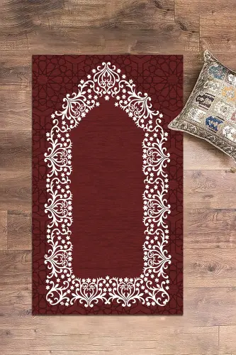 Digital Printed Washable Plain Elegant Prayer Mat 70x130 cm. , SECCADE-12-BORDO - 8