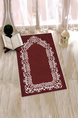 Digital Printed Washable Plain Elegant Prayer Mat 70x130 cm. , SECCADE-12-BORDO - 9