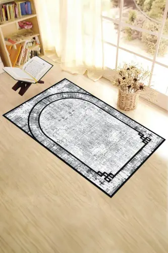 Digital Printed Washable Plain Pattern Gift Prayer Rug 70x130, SECCADE-39-GRİ,-GRİ - 3