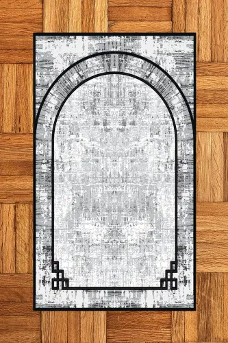 Digital Printed Washable Plain Pattern Gift Prayer Rug 70x130, SECCADE-39-GRİ,-GRİ - 3