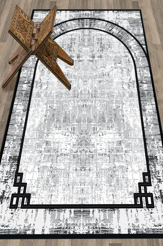 Digital Printed Washable Plain Pattern Gift Prayer Rug 70x130, SECCADE-39-GRİ,-GRİ - 8