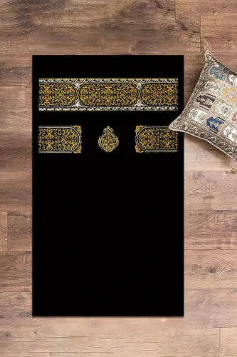 Digital Printed Washable Plain Pattern Gift Prayer Rug Prayer Mat 70x130, SECCADE-46-BLACK,-BLACK - 4
