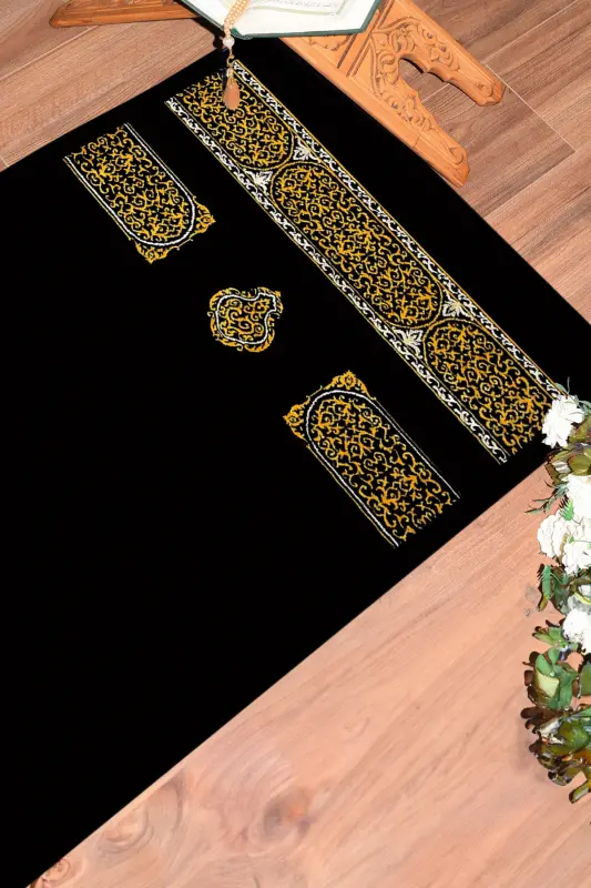 Digital Printed Washable Plain Pattern Gift Prayer Rug Prayer Mat 70x130, SECCADE-46-BLACK,-BLACK - 7