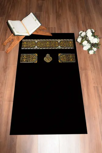 Digital Printed Washable Plain Pattern Gift Prayer Rug Prayer Mat 70x130, SECCADE-46-BLACK,-BLACK - 8