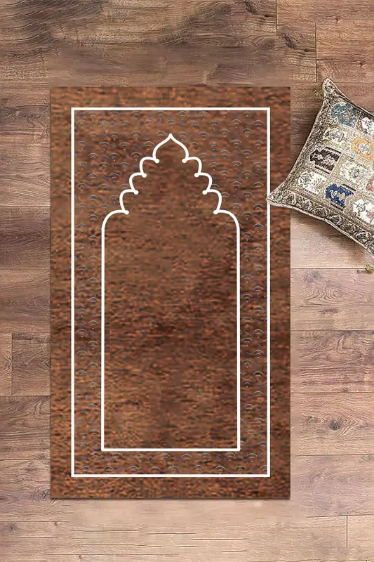 Digital Printed Washable Plain Pattern Prayer Rug 70x130 cm, SECCADE-11-BROWN,-BROWN - 2