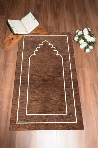 Digital Printed Washable Plain Pattern Prayer Rug 70x130 cm, SECCADE-11-BROWN,-BROWN - 5