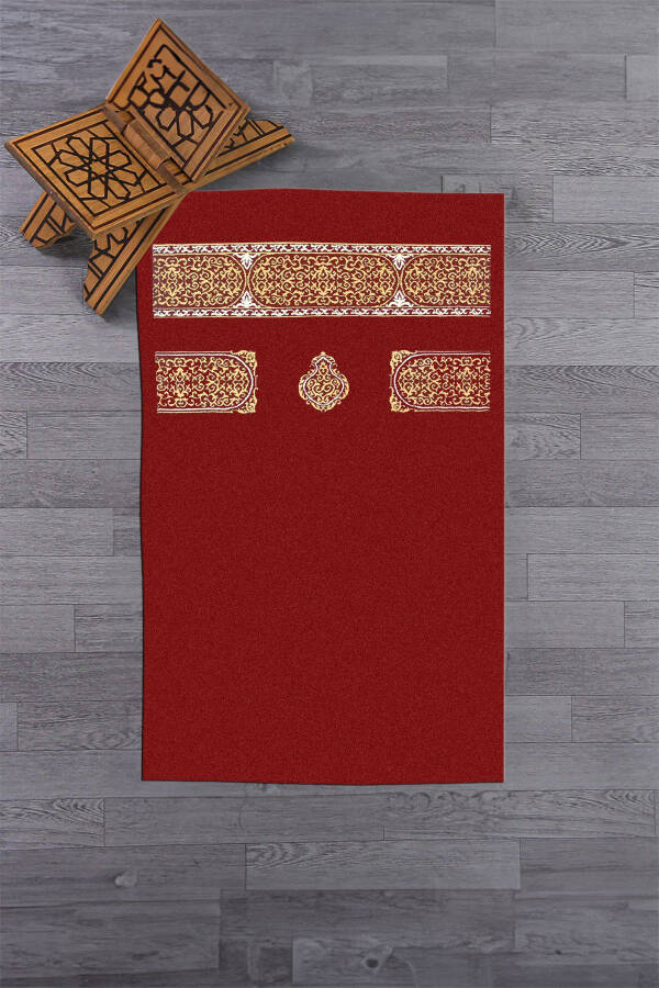 Digital Printed Washable Plain Pattern Souvenir Prayer Rug Mat 70x130, SECCADE-46-RED - 3