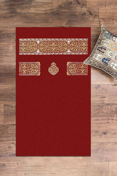 Digital Printed Washable Plain Pattern Souvenir Prayer Rug Mat 70x130, SECCADE-46-RED - 4