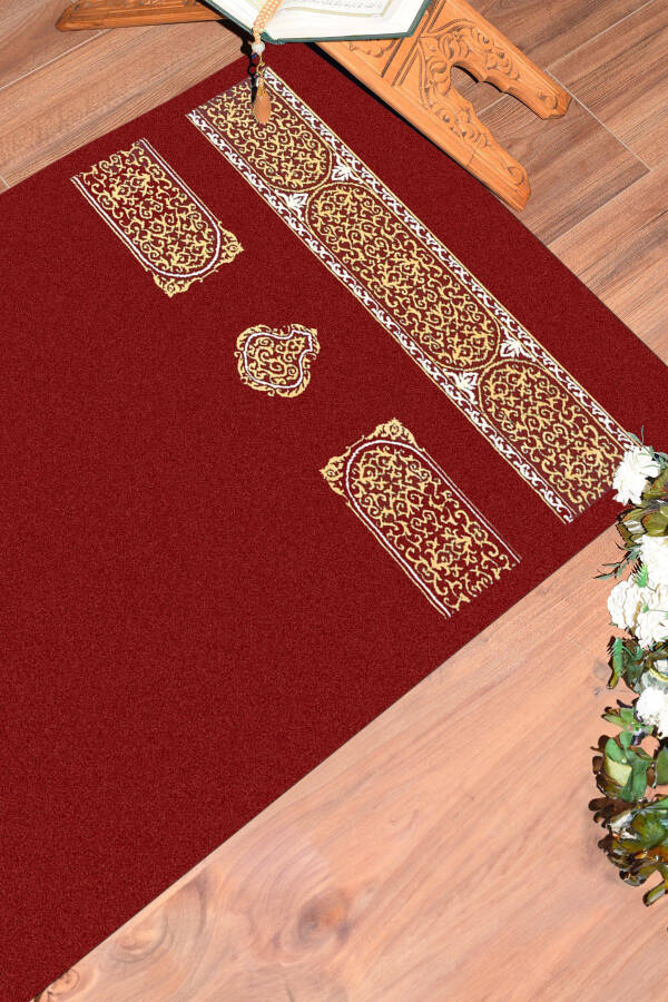 Digital Printed Washable Plain Pattern Souvenir Prayer Rug Mat 70x130, SECCADE-46-RED - 7