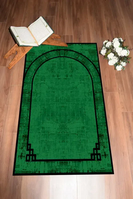 Digital Printed Washable Plain Patterned Gift Prayer Rug 70x130, SECCADE-39-YEŞİL,-YEŞİL - 1