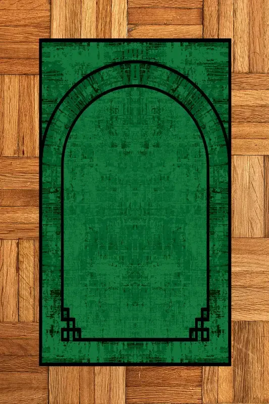 Digital Printed Washable Plain Patterned Gift Prayer Rug 70x130, SECCADE-39-YEŞİL,-YEŞİL - 2