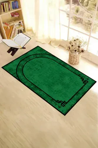 Digital Printed Washable Plain Patterned Gift Prayer Rug 70x130, SECCADE-39-YEŞİL,-YEŞİL - 3