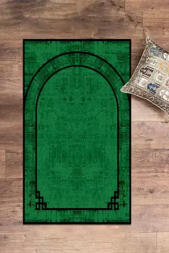 Digital Printed Washable Plain Patterned Gift Prayer Rug 70x130, SECCADE-39-YEŞİL,-YEŞİL - 5
