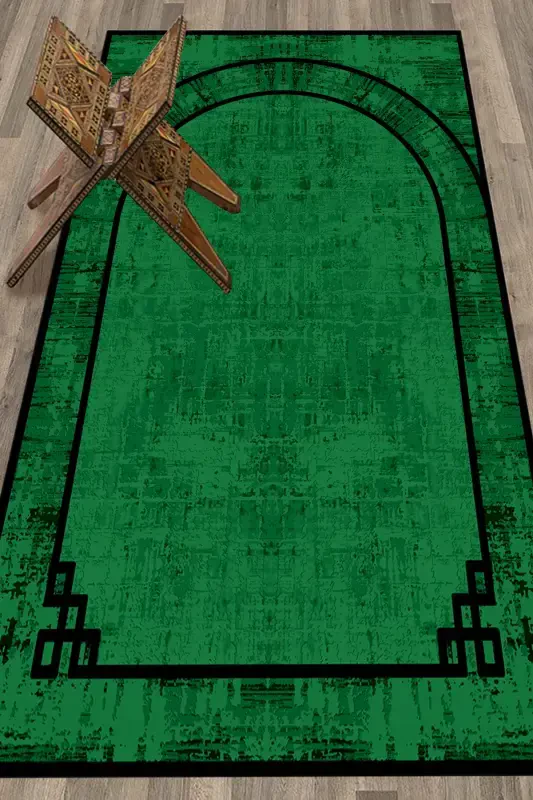 Digital Printed Washable Plain Patterned Gift Prayer Rug 70x130, SECCADE-39-YEŞİL,-YEŞİL - 7