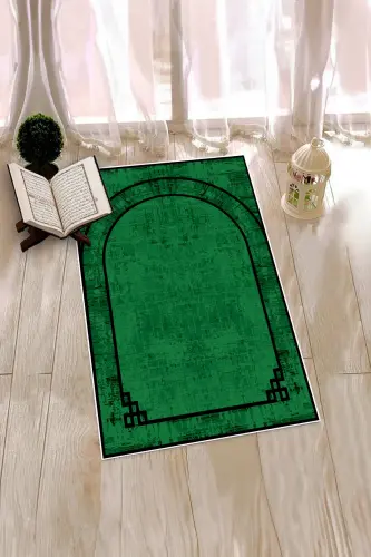 Digital Printed Washable Plain Patterned Gift Prayer Rug 70x130, SECCADE-39-YEŞİL,-YEŞİL - 7