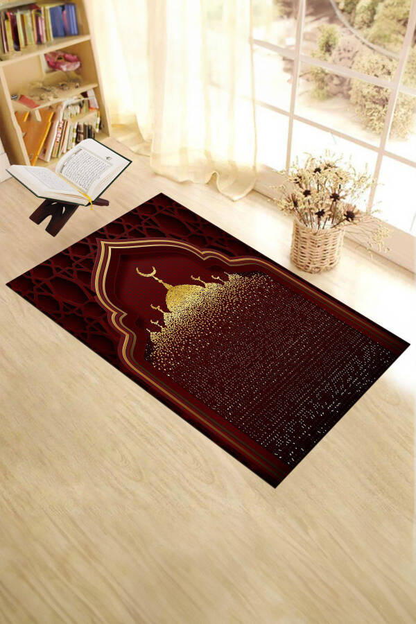 Digital Printed Washable Prayer Mat with Mosque Pattern 70x130, Prayer Rug-5-red - 1