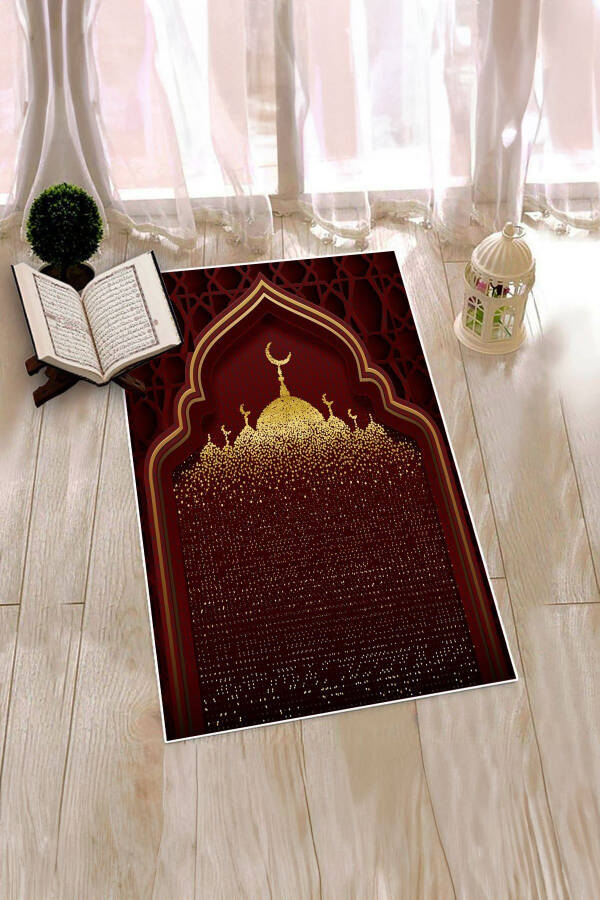 Digital Printed Washable Prayer Mat with Mosque Pattern 70x130, Prayer Rug-5-red - 4