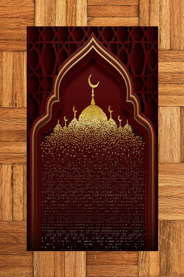 Digital Printed Washable Prayer Mat with Mosque Pattern 70x130, Prayer Rug-5-red - 8