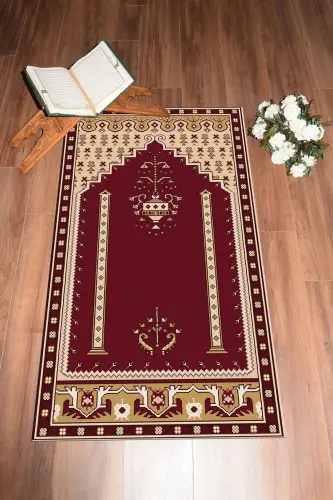 Digital Printed Washable Prayer Rug with Classic Motif 70x130 - BURGUNDY - 4
