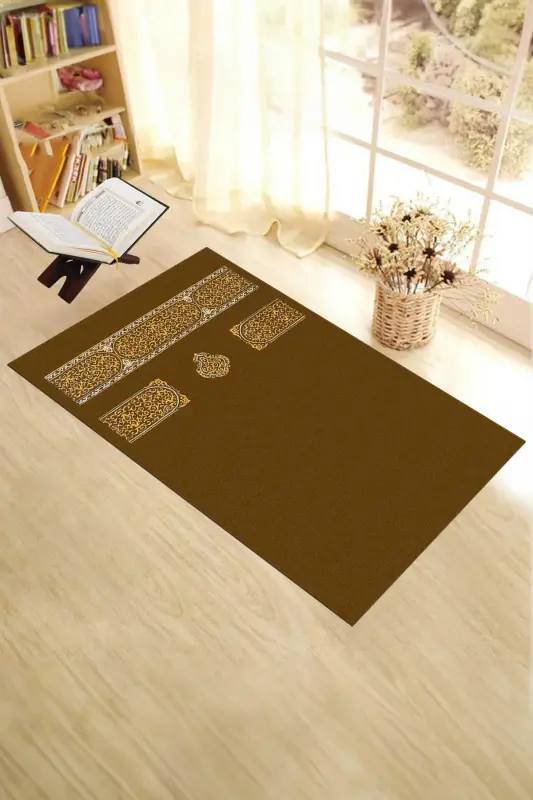 Digital Printed Washable Simple Pattern Gift Prayer Rug Mat 70x130, SECCADE-46-BROWN - 6