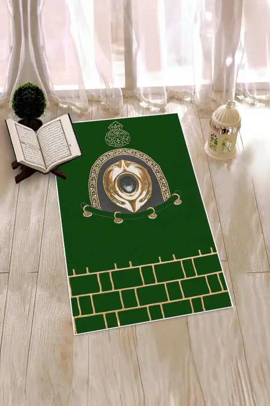 Digital Printed Washable Stylish Design Prayer Rug Mat 70x130cm, Prayer-Mat-49-green - 2