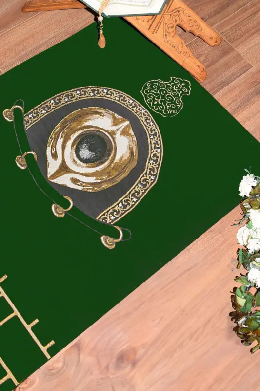Digital Printed Washable Stylish Design Prayer Rug Mat 70x130cm, Prayer-Mat-49-green - 4