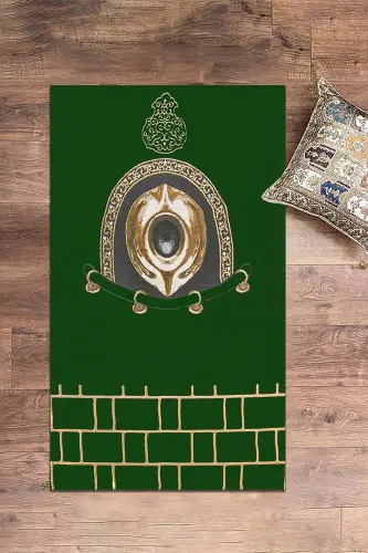Digital Printed Washable Stylish Design Prayer Rug Mat 70x130cm, Prayer-Mat-49-green - 9