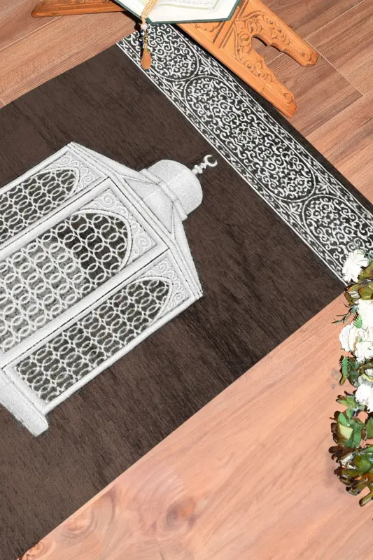 Digital Printed Washable Stylish Gift Prayer Rug Mat 70x130cm, SECCADE-42-BROWN - 3
