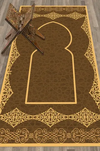 Digital Printed Washable Stylish Motif Prayer Rug 70x130 Cm 16-coffee-BROWN - 3