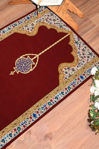 Digital Printed Washable Stylish Motif Prayer Rug 70x130 Cm, Prayer Rug-18-red,-RED - 4