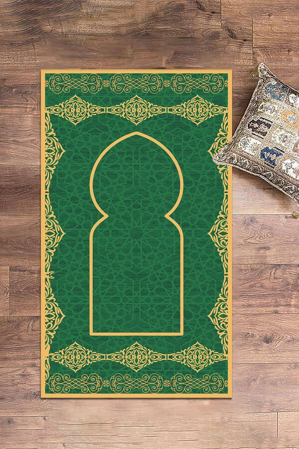 Digital Printed Washable Stylish Patterned Prayer Rug 70x130 Cm, Seccade-16-green - 1