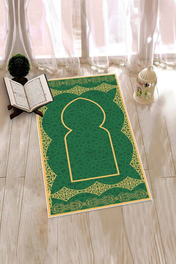 Digital Printed Washable Stylish Patterned Prayer Rug 70x130 Cm, Seccade-16-green - 2