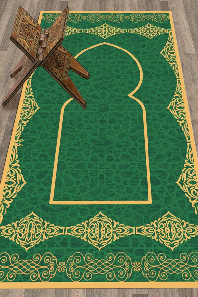 Digital Printed Washable Stylish Patterned Prayer Rug 70x130 Cm, Seccade-16-green - 3