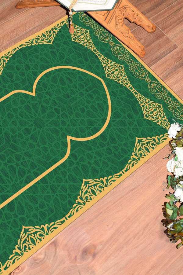 Digital Printed Washable Stylish Patterned Prayer Rug 70x130 Cm, Seccade-16-green - 4