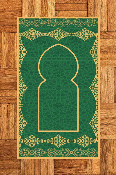 Digital Printed Washable Stylish Patterned Prayer Rug 70x130 Cm, Seccade-16-green - 6