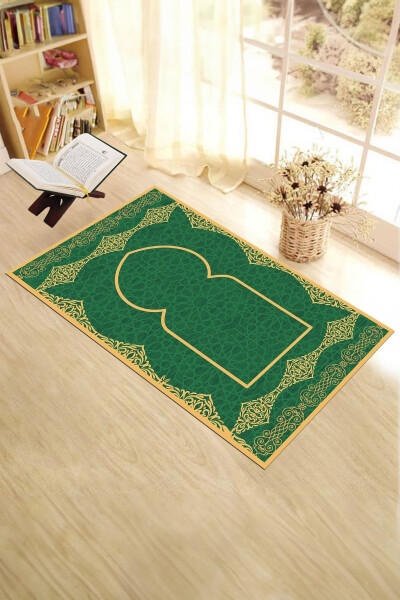 Digital Printed Washable Stylish Patterned Prayer Rug 70x130 Cm, Seccade-16-green - 7