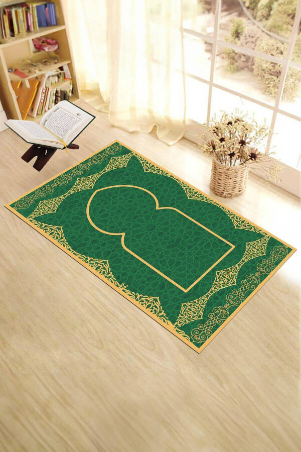 Digital Printed Washable Stylish Patterned Prayer Rug 70x130 Cm, Seccade-16-green - 7