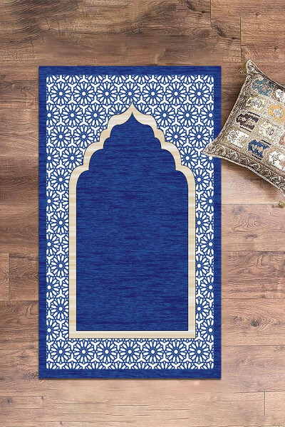 Digital Printed Washable Stylish Prayer Mat Rug 70x130 cm. , SECCADE-17-BLUE 
