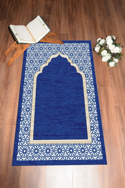 Digital Printed Washable Stylish Prayer Mat Rug 70x130 cm. , SECCADE-17-BLUE - 13